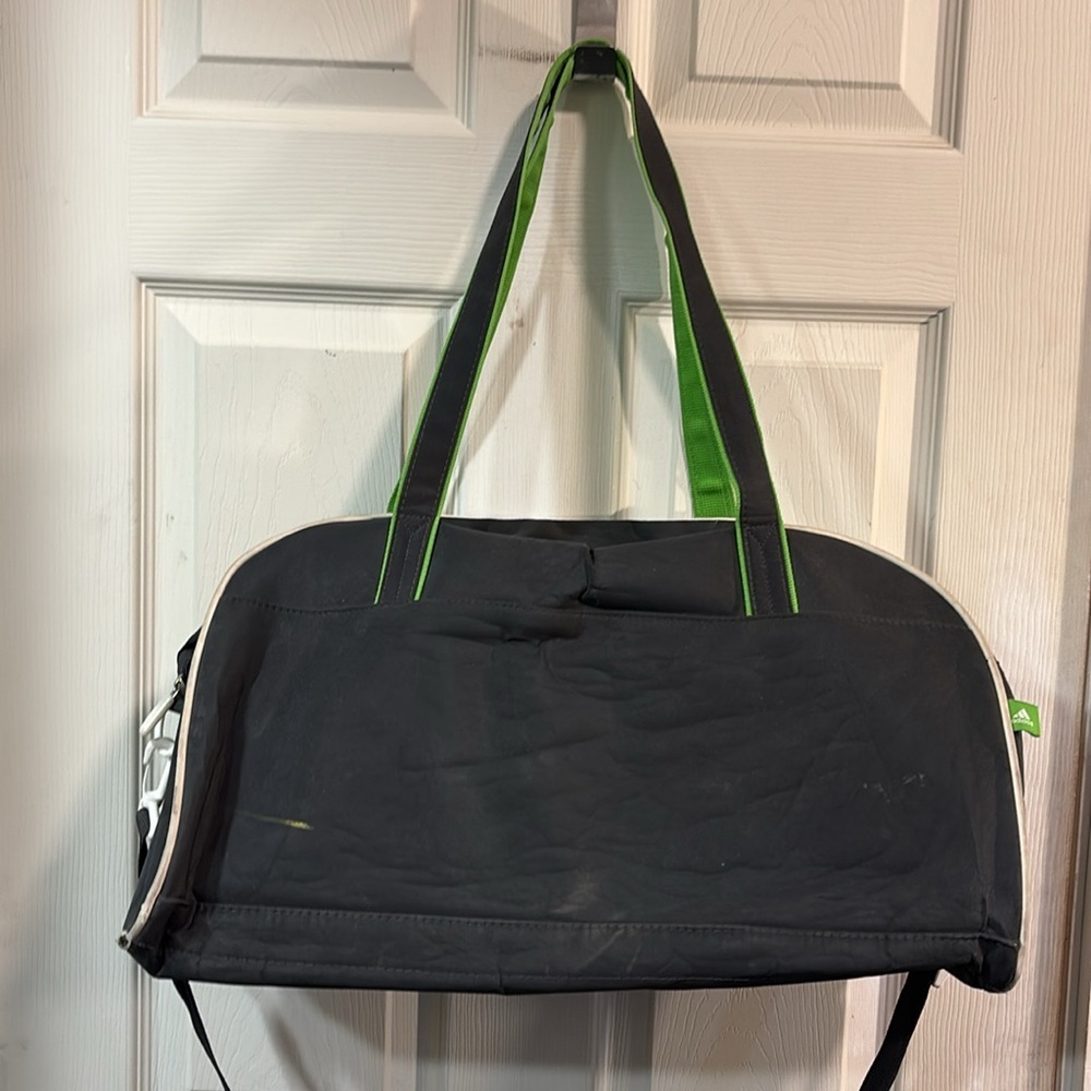 Rare adidas Squad 3-Stripe Duffel Bag Charcoal with Green Stripes - Picture 9 of 15